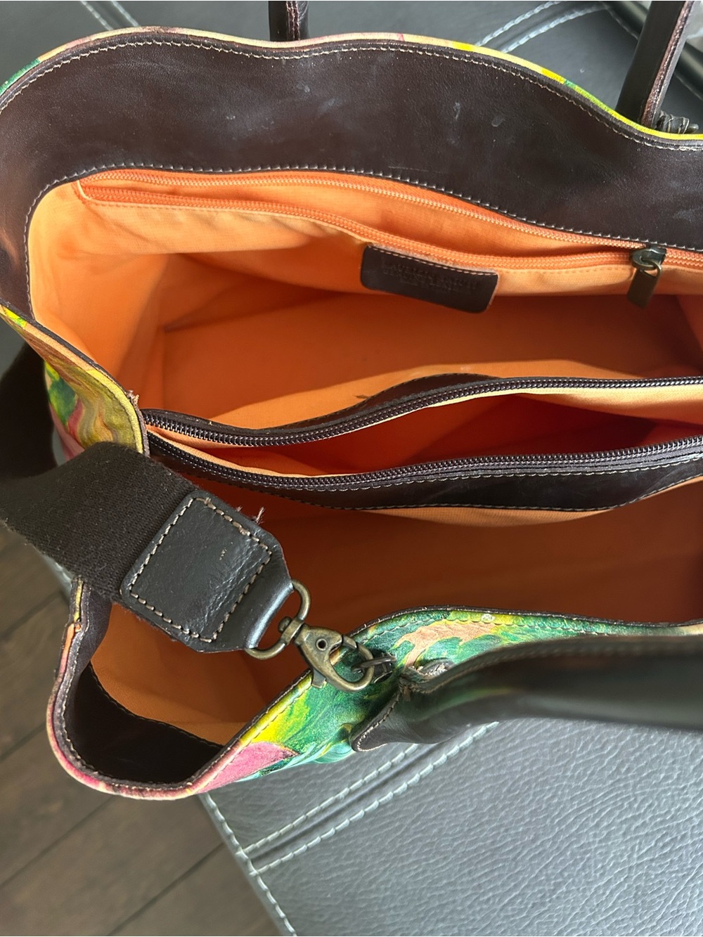 Maurizio Taiuti Floral Leather Tote in Yellow, Pink & Green - Picture 8 of 12